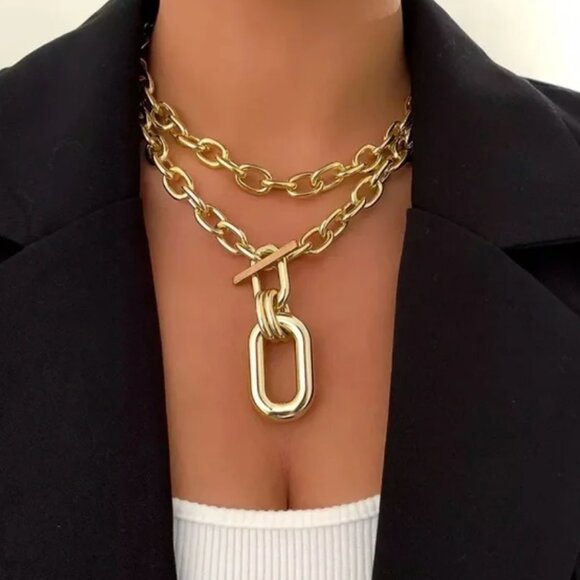 Zara Jewelry - ZARA Gold Double Thickness Oval & Rectangle Link Chain Necklace